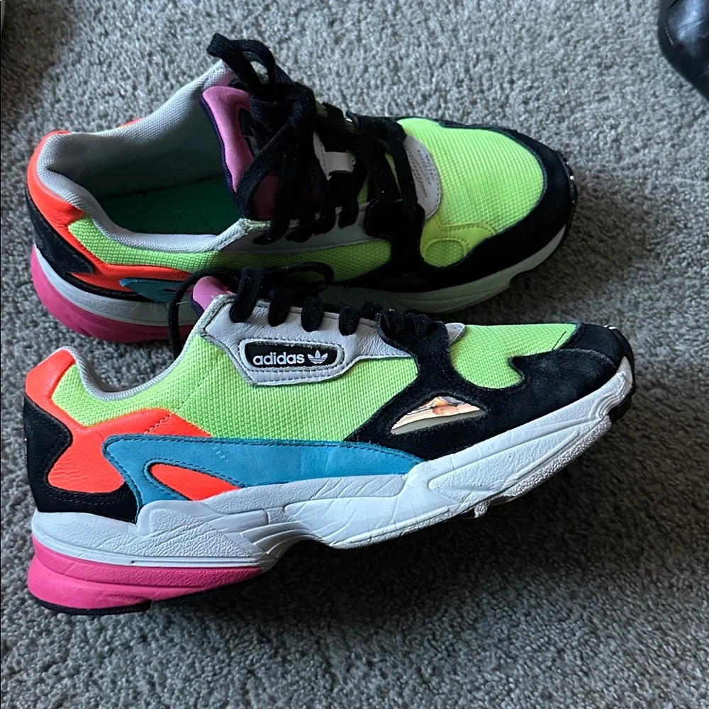 Adidas Women's Neon Green and Black Sneakers - Picture 2 of 6